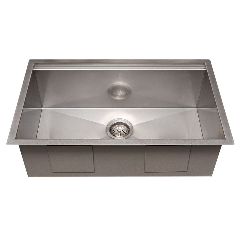 ZLINE 30 in. Garmisch Undermount Single Bowl DuraSnow® Stainless Steel Kitchen Sink with Bottom Grid and Accessories, SLS-30S