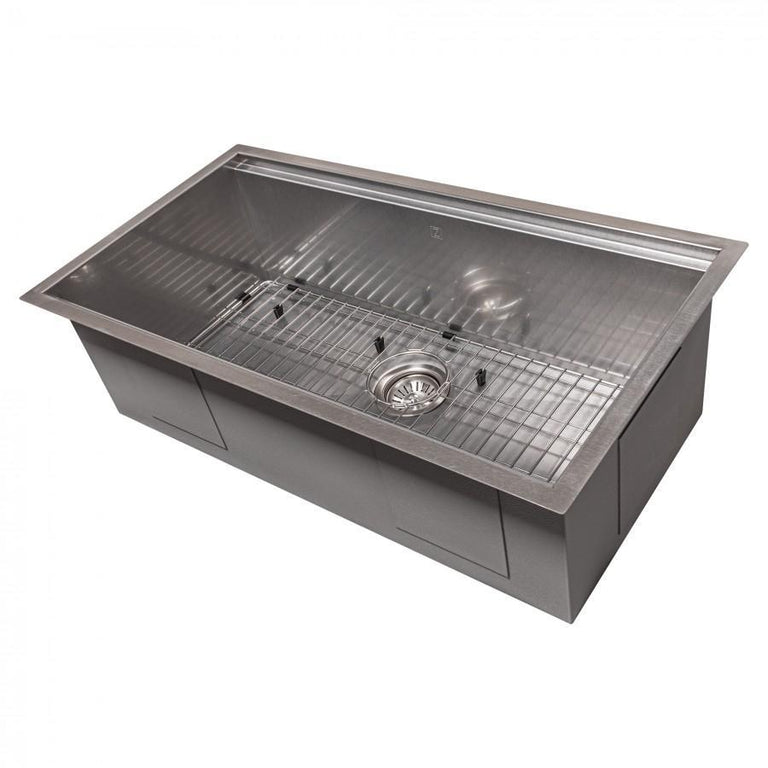ZLINE 33 in. Garmisch Undermount Single Bowl DuraSnow® Stainless Steel Kitchen Sink with Bottom Grid and Accessories, SLS-33S