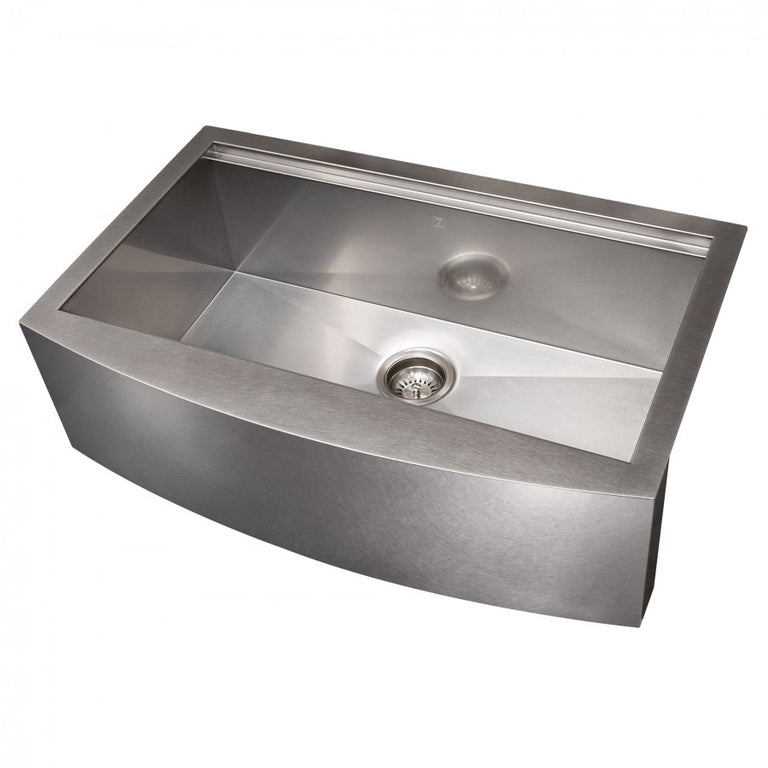 ZLINE 33 in. Moritz Farmhouse Apron Mount Single Bowl DuraSnow® Stainless Steel Kitchen Sink with Bottom Grid and Accessories, SLSAP-33S
