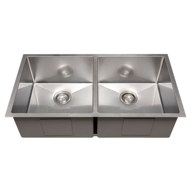 ZLINE 36 in. Anton Undermount Double Bowl DuraSnow® Stainless Steel Kitchen Sink with Bottom Grid, SR50D-36S