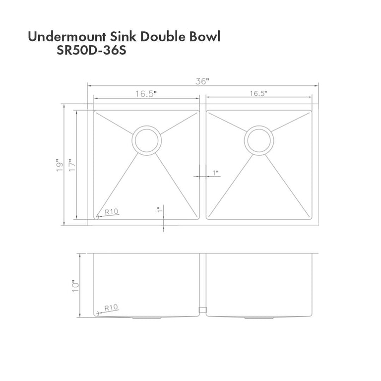 ZLINE 36 in. Anton Undermount Double Bowl DuraSnow® Stainless Steel Kitchen Sink with Bottom Grid, SR50D-36S