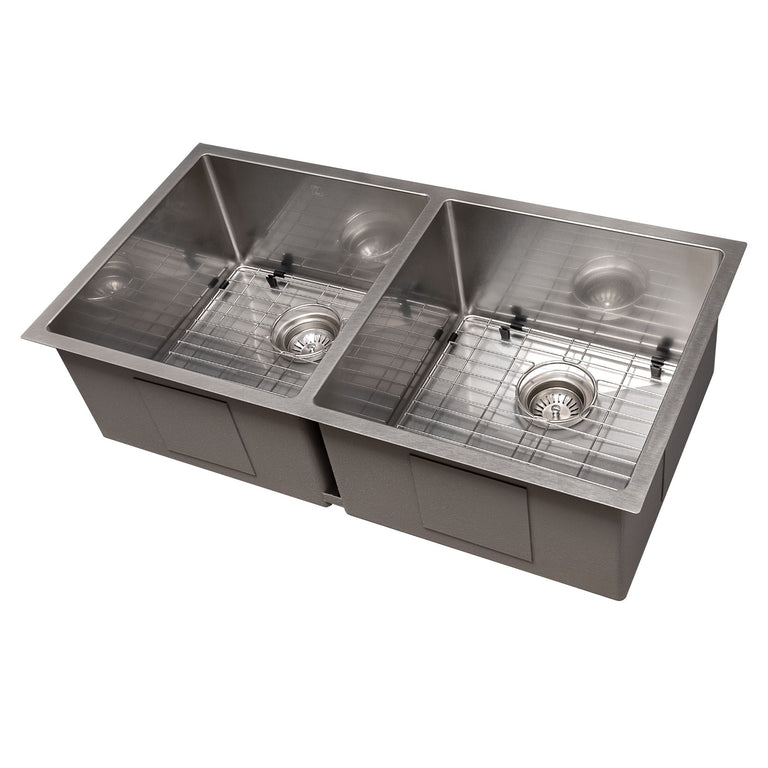 ZLINE 36 in. Anton Undermount Double Bowl DuraSnow® Stainless Steel Kitchen Sink with Bottom Grid, SR50D-36S