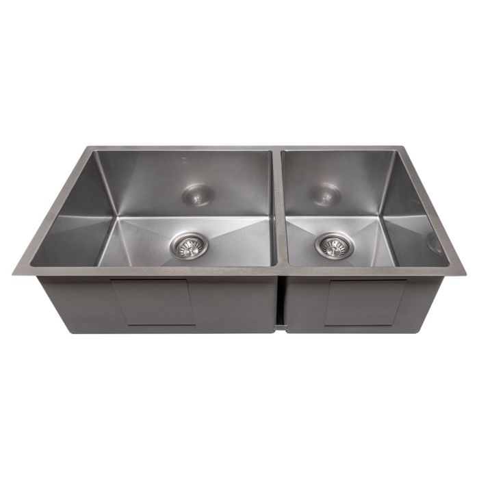 ZLINE 36 in. Chamonix Undermount Double Bowl DuraSnow® Stainless Steel Kitchen Sink with Bottom Grid, SR60D-36S