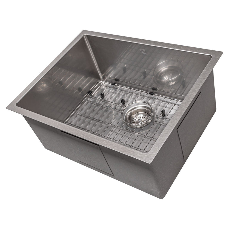 ZLINE 23 in. Meribel Undermount Single Bowl DuraSnow® Stainless Steel Kitchen Sink with Bottom Grid, SRS-23S
