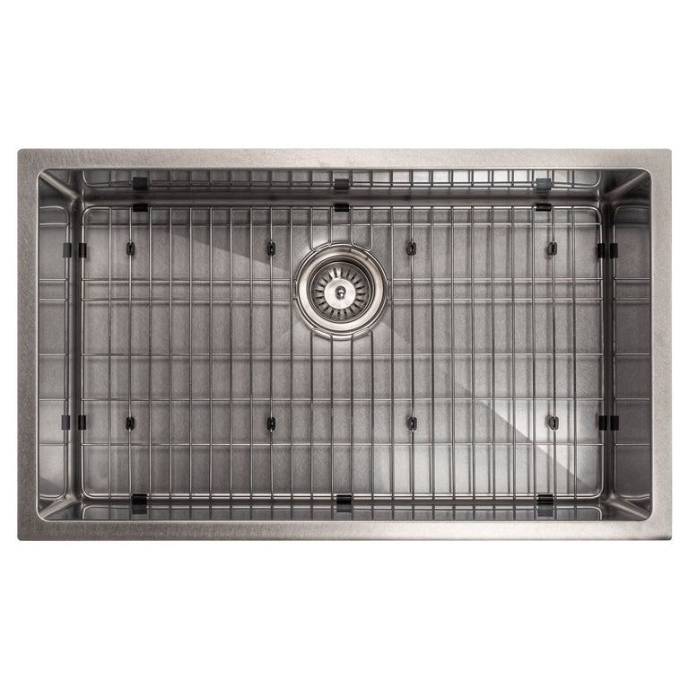 ZLINE 30 in. Meribel Undermount Single Bowl DuraSnow® Stainless Steel Kitchen Sink with Bottom Grid, SRS-30S