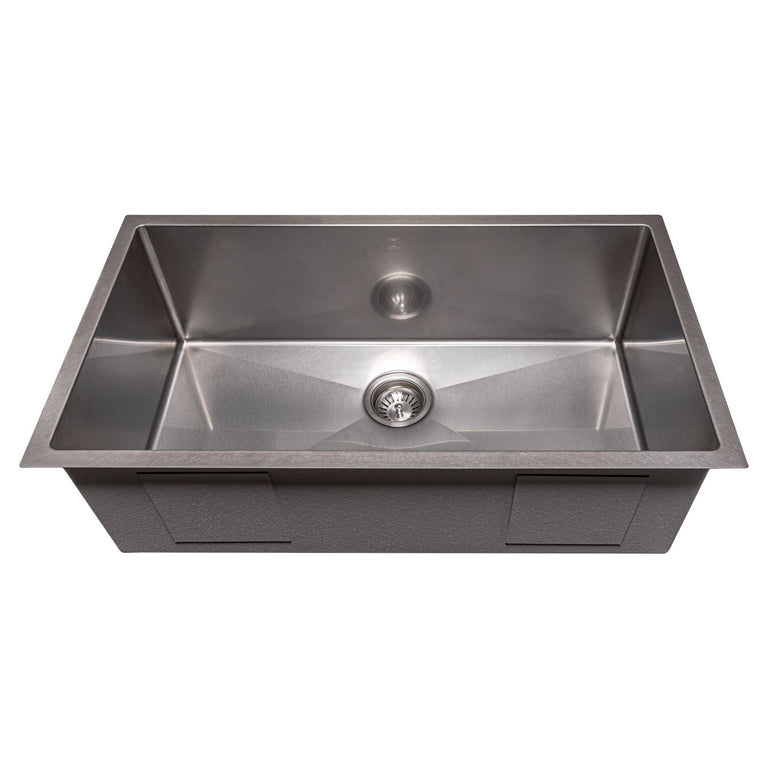 ZLINE 33 in. Meribel Undermount Single Bowl DuraSnow® Stainless Steel Kitchen Sink with Bottom Grid, SRS-33S