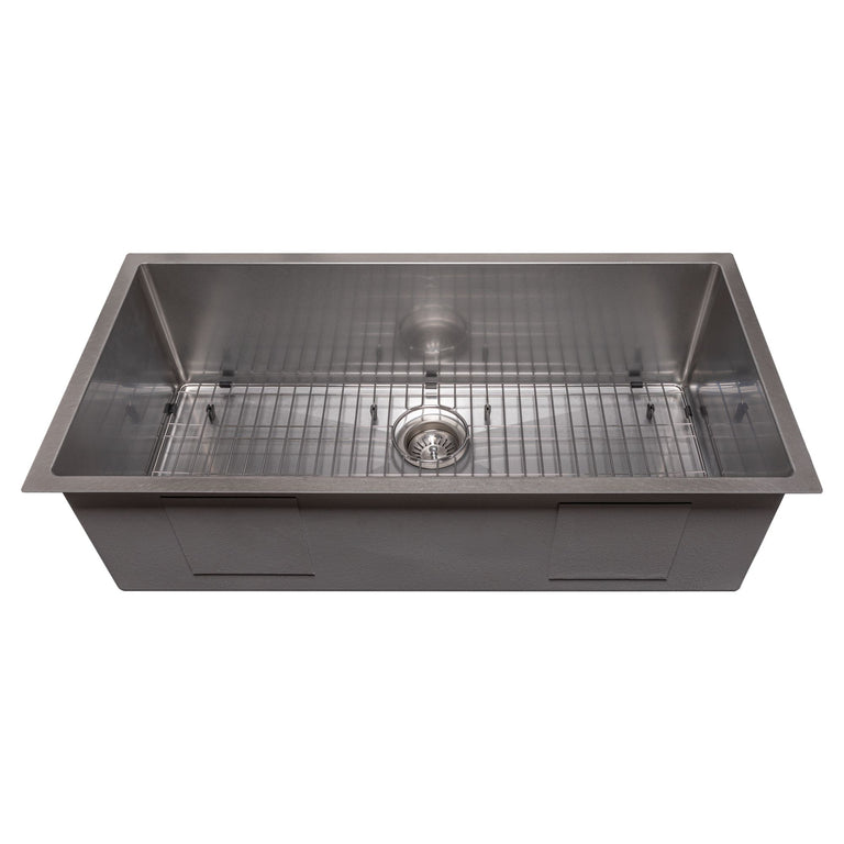 ZLINE 36 in. Meribel Undermount Single Bowl DuraSnow® Stainless Steel Kitchen Sink with Bottom Grid, SRS-36S