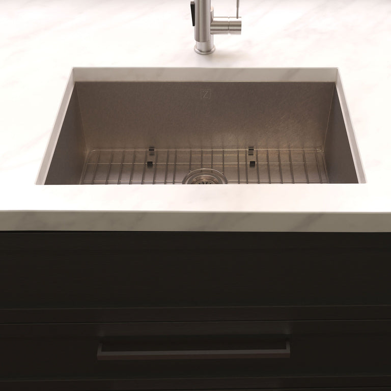 ZLINE 36 in. Meribel Undermount Single Bowl DuraSnow® Stainless Steel Kitchen Sink with Bottom Grid, SRS-36S