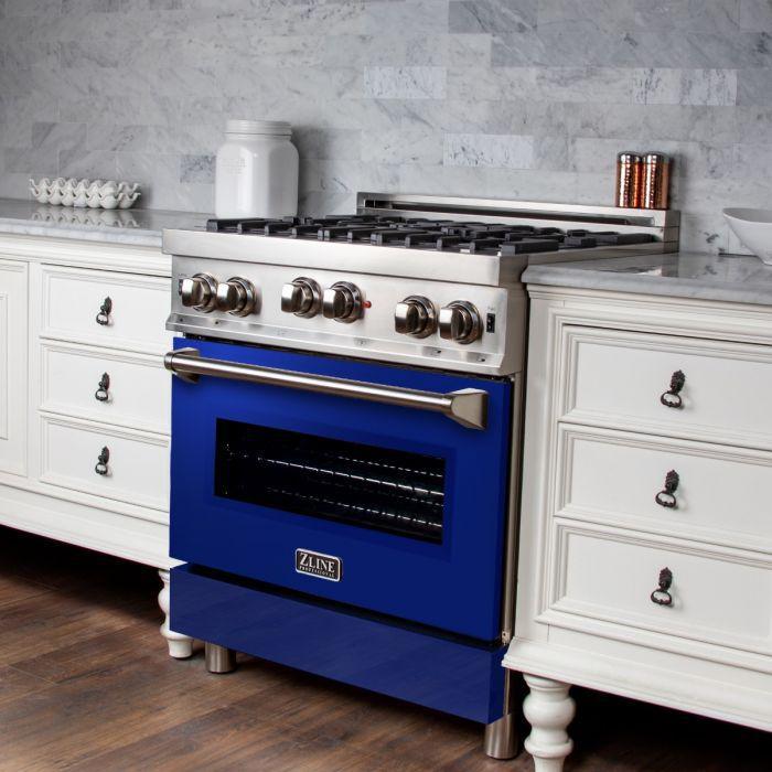 ZLINE 30 in. Professional Gas on Gas Range in Stainless Steel with Blue Gloss Door, RG-BG-30