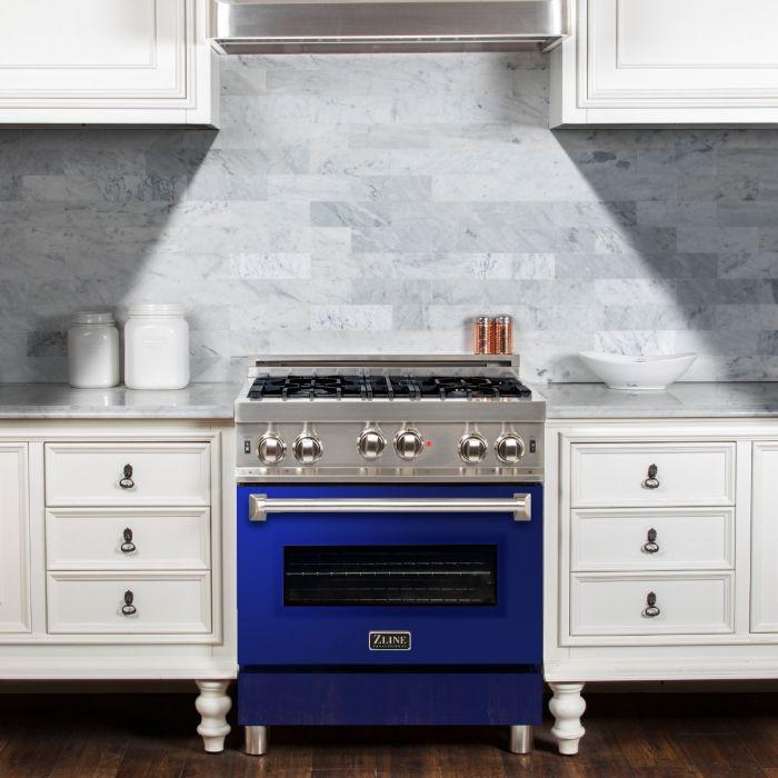ZLINE 30 in. Professional Gas on Gas Range in Stainless Steel with Blue Gloss Door, RG-BG-30