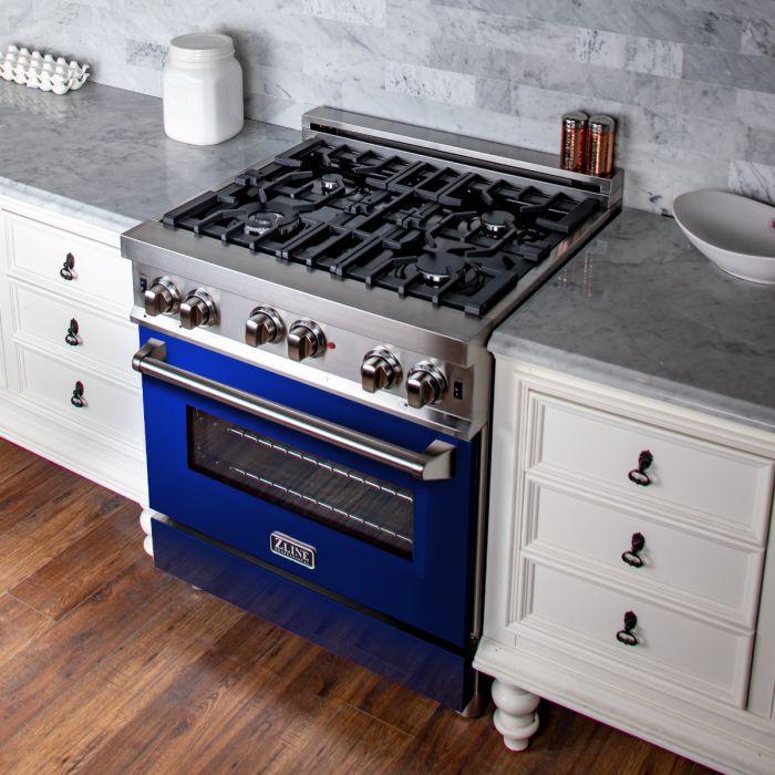 ZLINE 30 in. Professional Gas on Gas Range in Stainless Steel with Blue Gloss Door, RG-BG-30