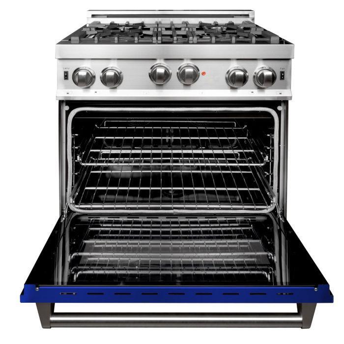ZLINE 30 in. Professional Gas on Gas Range in Stainless Steel with Blue Gloss Door, RG-BG-30