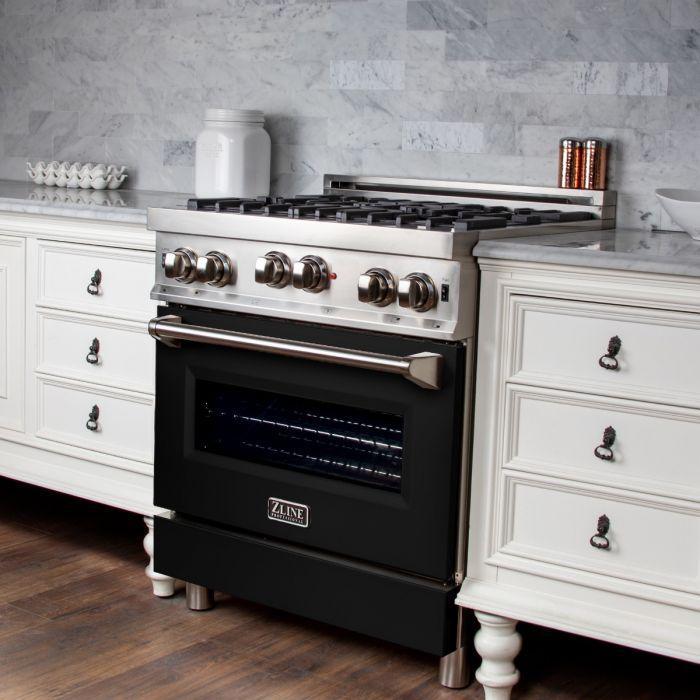 ZLINE 30 in. Professional 4.0 cu. ft. 4 Gas on Gas Range in Black Matte, RG-BLM-30