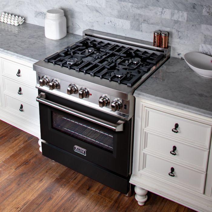 ZLINE 30 in. Professional 4.0 cu. ft. 4 Gas on Gas Range in Black Matte, RG-BLM-30