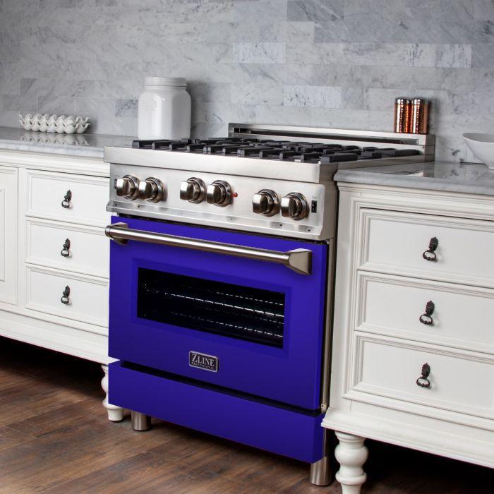 ZLINE 30 in. Professional Gas on Gas Range in Stainless Steel with Blue Matte Door, RG-BM-30