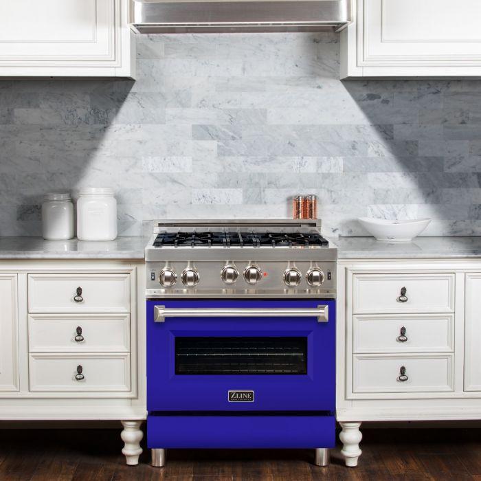 ZLINE 30 in. Professional Gas on Gas Range in Stainless Steel with Blue Matte Door, RG-BM-30
