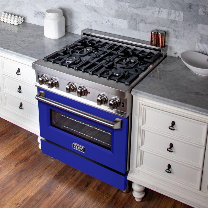 ZLINE 30 in. Professional Gas on Gas Range in Stainless Steel with Blue Matte Door, RG-BM-30