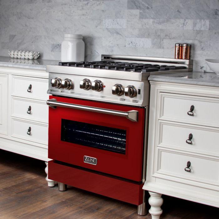 ZLINE 30 in. Professional Gas on Gas Range in Stainless Steel with Red Gloss Door, RG-RG-30