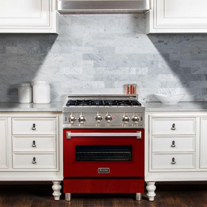 ZLINE 30 in. Professional Gas on Gas Range in Stainless Steel with Red Gloss Door, RG-RG-30
