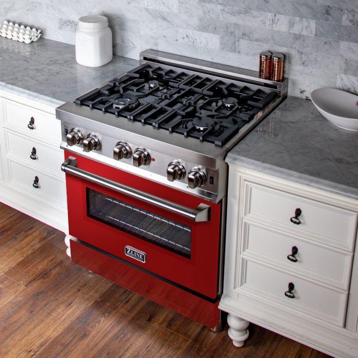 ZLINE 30 in. Professional Gas on Gas Range in Stainless Steel with Red Gloss Door, RG-RG-30