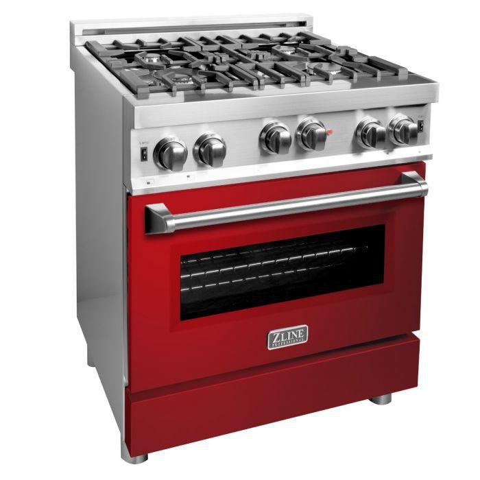 ZLINE 30 in. Professional Gas on Gas Range in Stainless Steel with Red Gloss Door, RG-RG-30