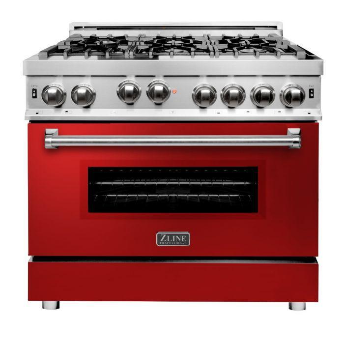 ZLINE 36 in. Professional 6 Gas on Gas Range in Stainless Steel with Red Gloss Door, RG-RG-36