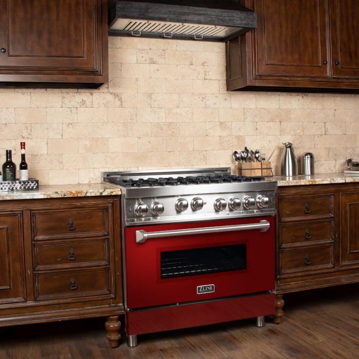 ZLINE 36 in. Professional 6 Gas on Gas Range in Stainless Steel with Red Gloss Door, RG-RG-36