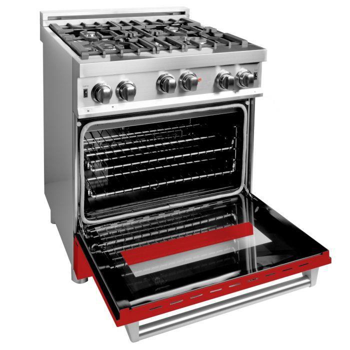 ZLINE 30 in. Professional Gas on Gas Range in Stainless Steel with Red Matte Door, RG-RM-30