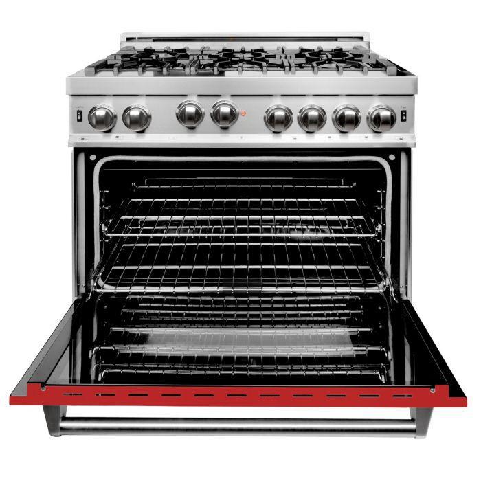 ZLINE 36 in. Professional 6 Gas on Gas Range in Stainless Steel with Red Matte Door, RG-RM-36