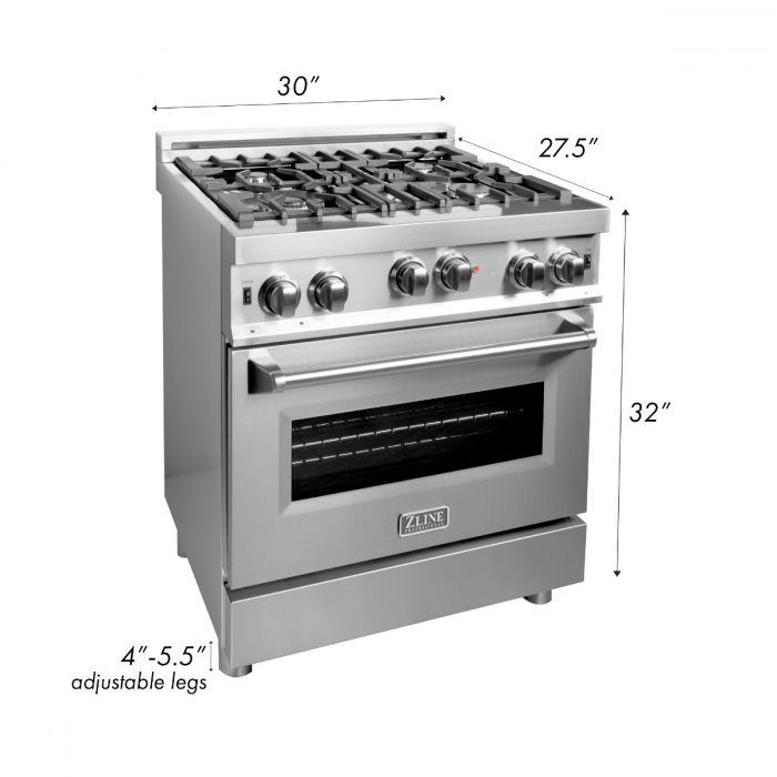 ZLINE 30 in. Professional 4.0 cu. ft. 4 Gas on Gas Range in Black Matte, RG-BLM-30