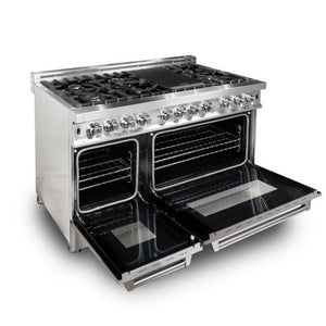ZLINE 48 in. Professional Gas Burner/Electric Oven Stainless Steel 6.0 cu.ft. 7 Range - DuraSnow® Finish Door, RA-SN-48