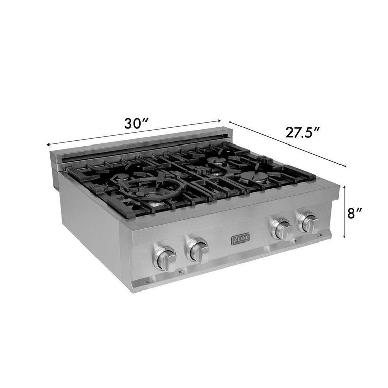 ZLINE 30 in. Rangetop with 4 Gas Burners with Brass Burners, RT-BR-30