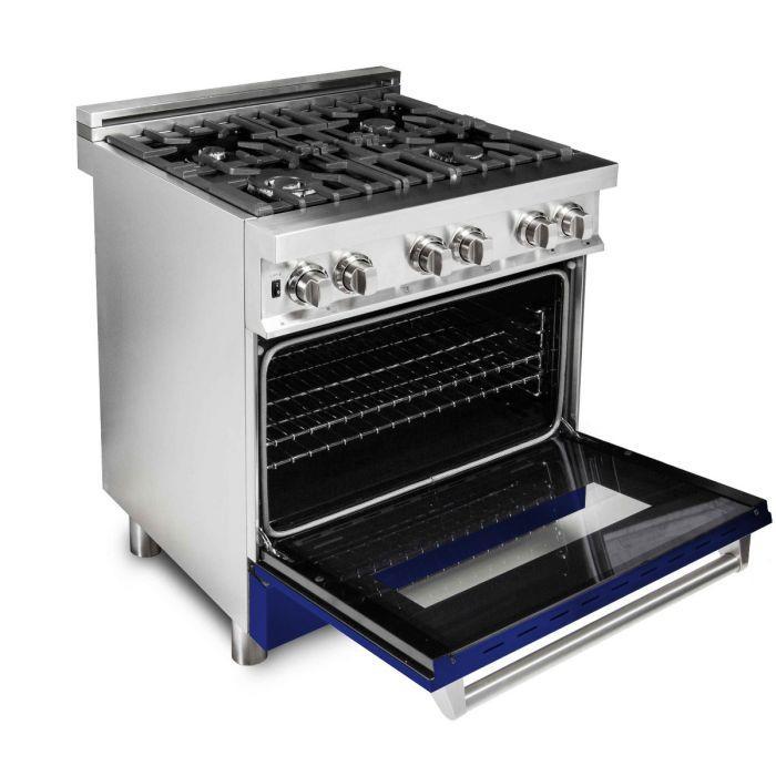 ZLINE 30 in. Professional Gas Burner/Electric Oven Stainless Steel Range with Blue Gloss Door, RA-BG-30