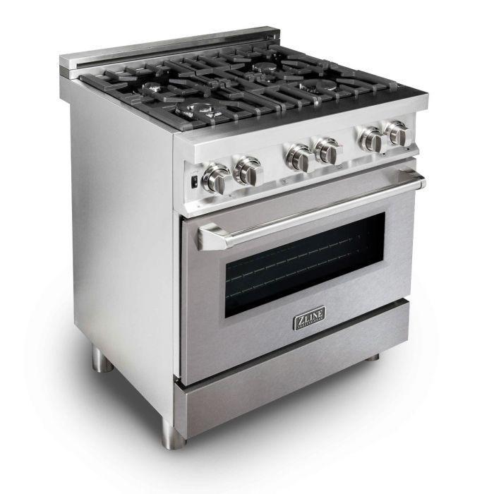 ZLINE Kitchen and Bath 30 in. Professional Gas Burner/Electric Oven Stainless Steel Range with DuraSnow® Finish Door, RA-SN-30