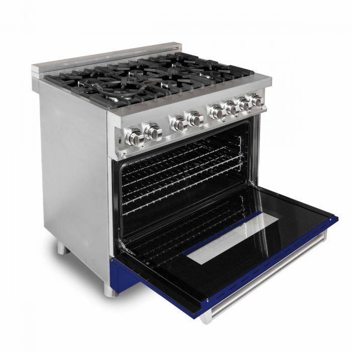 ZLINE 36 in. Professional Gas Burner/Electric Oven Stainless Steel Range with Blue Gloss Door, RA-BG-36