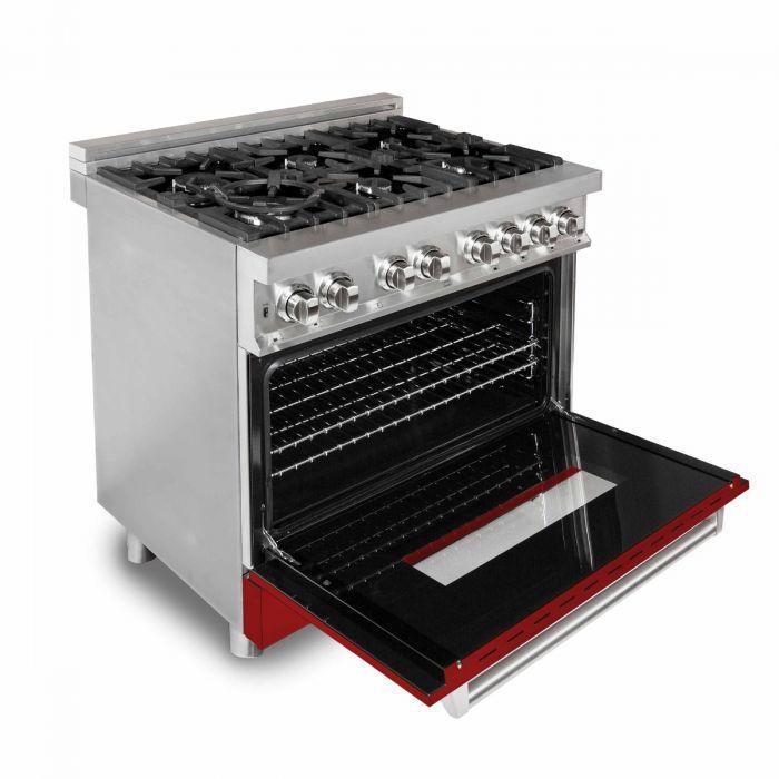 ZLINE 36 in. Professional Gas Burner/Electric Oven Stainless Steel Range with Red Gloss Door, RA-RG-36