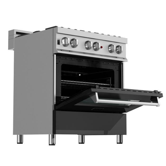 ZLINE 30 in. Professional Gas Burner/Electric Oven in DuraSnow® Stainless with Black Matte Door, RAS-BLM-30