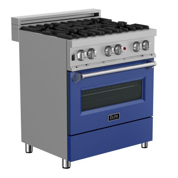 ZLINE 30 in. Professional Gas Burner/Electric Oven in DuraSnow® Stainless with Blue Matte Door, RAS-BM-30