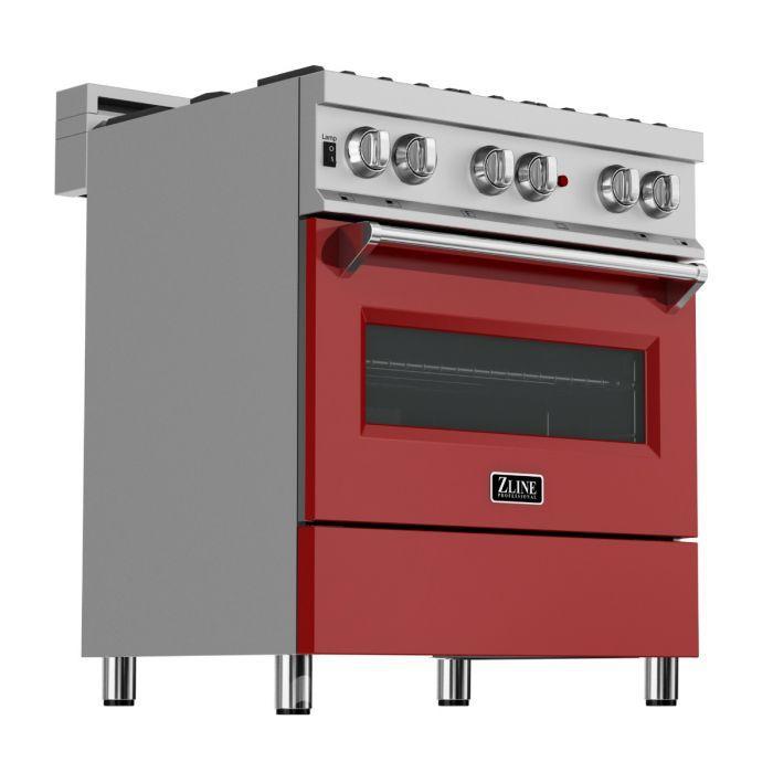 ZLINE Kitchen and Bath 30 in. Professional Gas Burner/Electric Oven in DuraSnow® Stainless with Red Gloss Door, RAS-RG-30