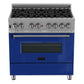 ZLINE 36 in. Professional Gas Burner/Electric Oven in DuraSnow® Stainless with Blue Gloss Door, RAS-BG-36