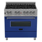 ZLINE 36 in. Professional Gas Burner/Electric Oven in DuraSnow® Stainless with Blue Matte Door, RAS-BM-36