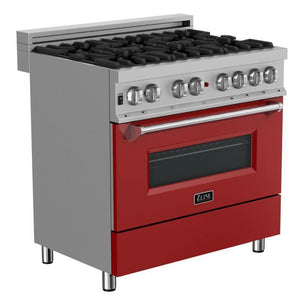 ZLINE 36 in. Professional Gas Burner/Electric Oven in DuraSnow® Stainless with Red Matte Door, RAS-RM-36
