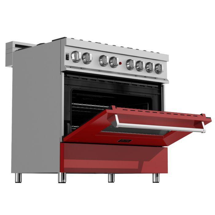 ZLINE 36 in. Professional Gas Burner/Electric Oven in DuraSnow® Stainless with Red Matte Door, RAS-RM-36