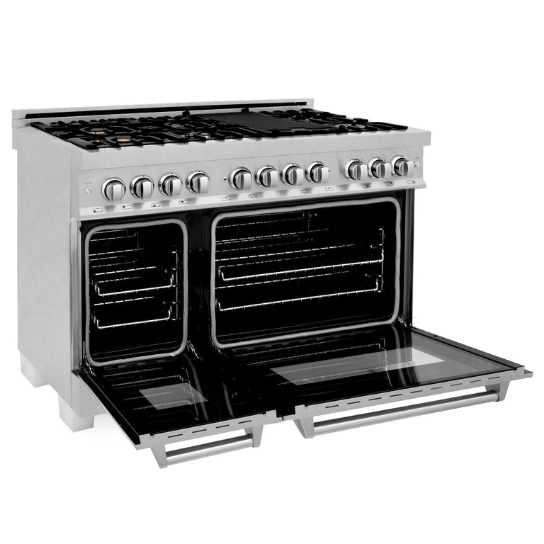ZLINE 48 in. Professional Gas Burner/Electric Oven in DuraSnow® Stainless Steel with Brass Burners, RAS-SN-BR-48