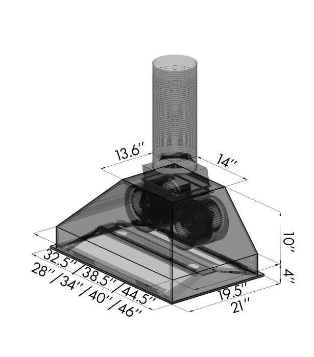 ZLINE 34 in. Remote Dual Blower Stainless Range Hood Insert, 721RD34