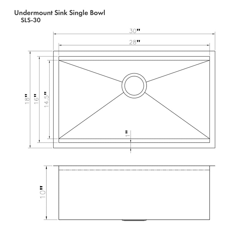 ZLINE 30 in. Garmisch Undermount Single Bowl Stainless Steel Kitchen Sink with Bottom Grid and Accessories, SLS-30